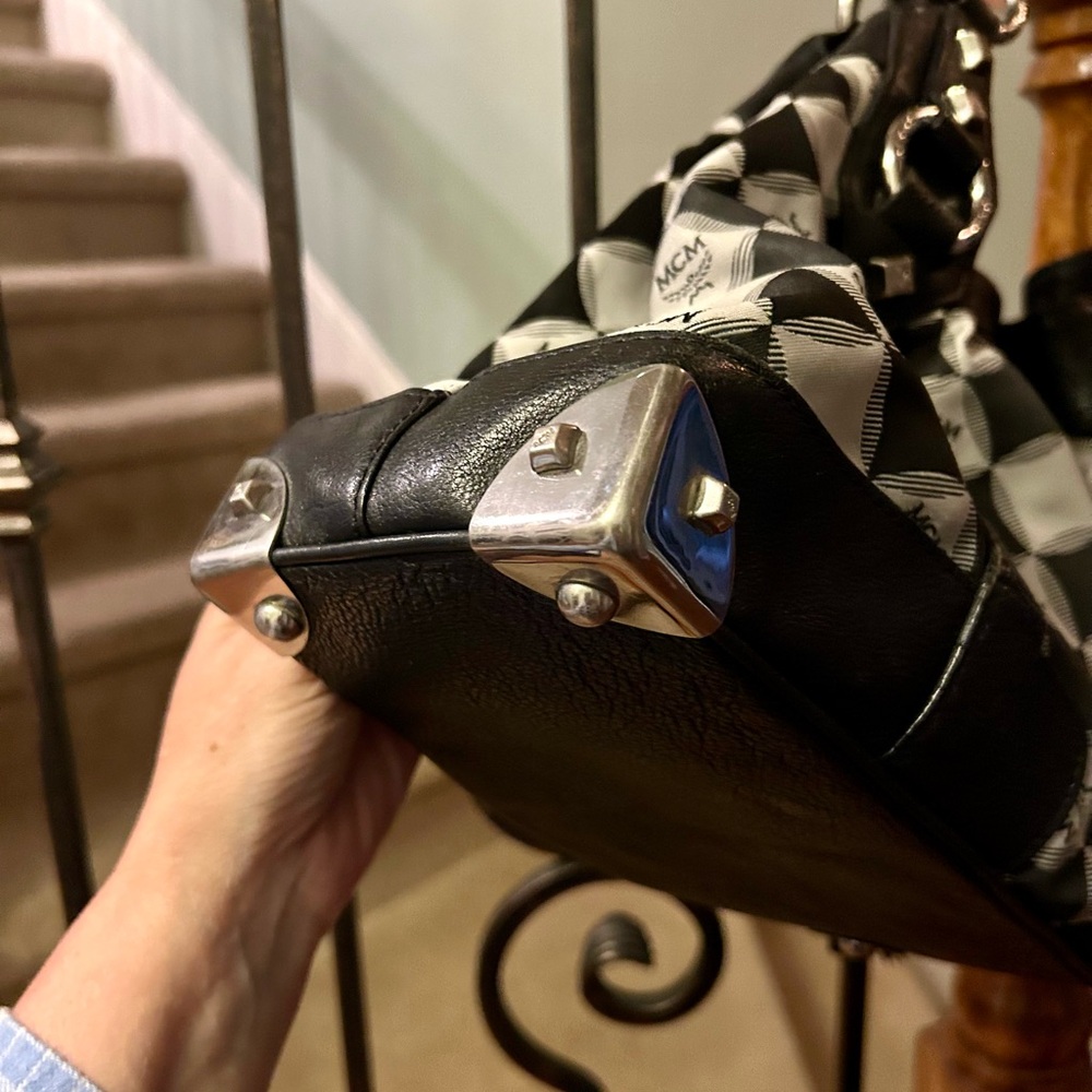 MCM Black and White Checkered Shoulder Bag - Picture 5 of 15